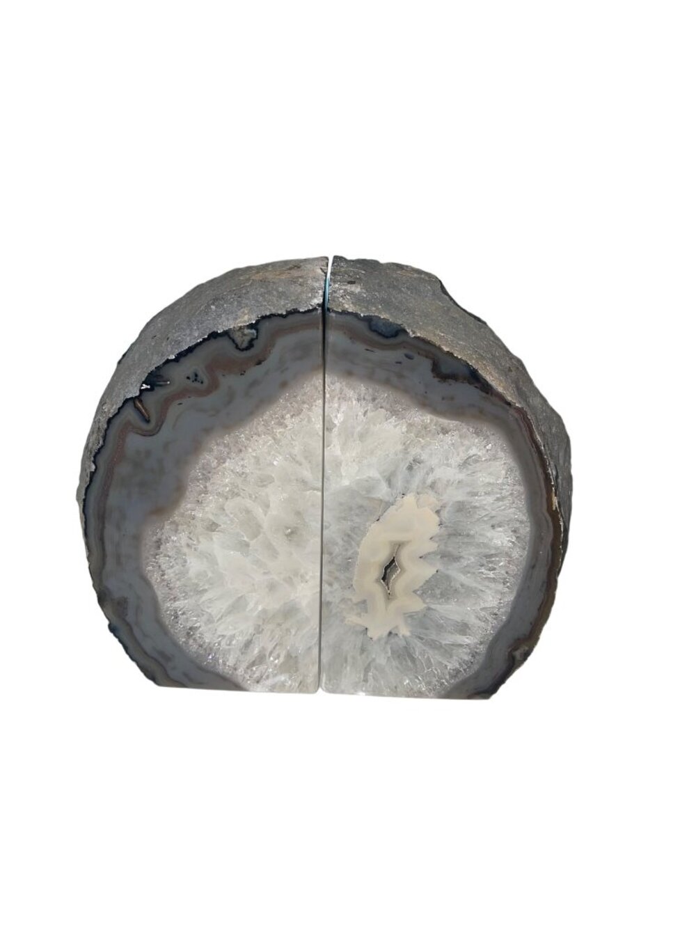Natural Agate Bookends Hand Carved Geode Solid Heavyweight Gray